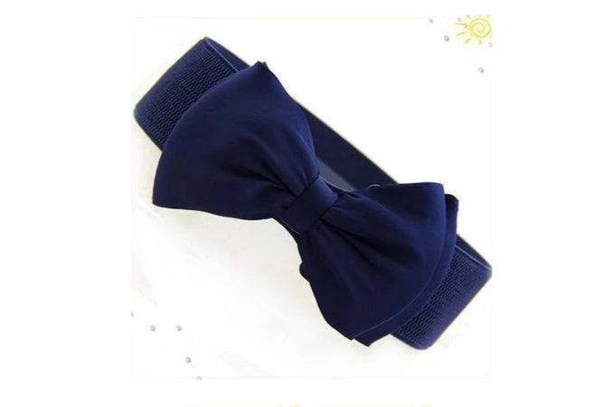 Elastic Bow-Tie Vegan Stretch Leather Womens Belt