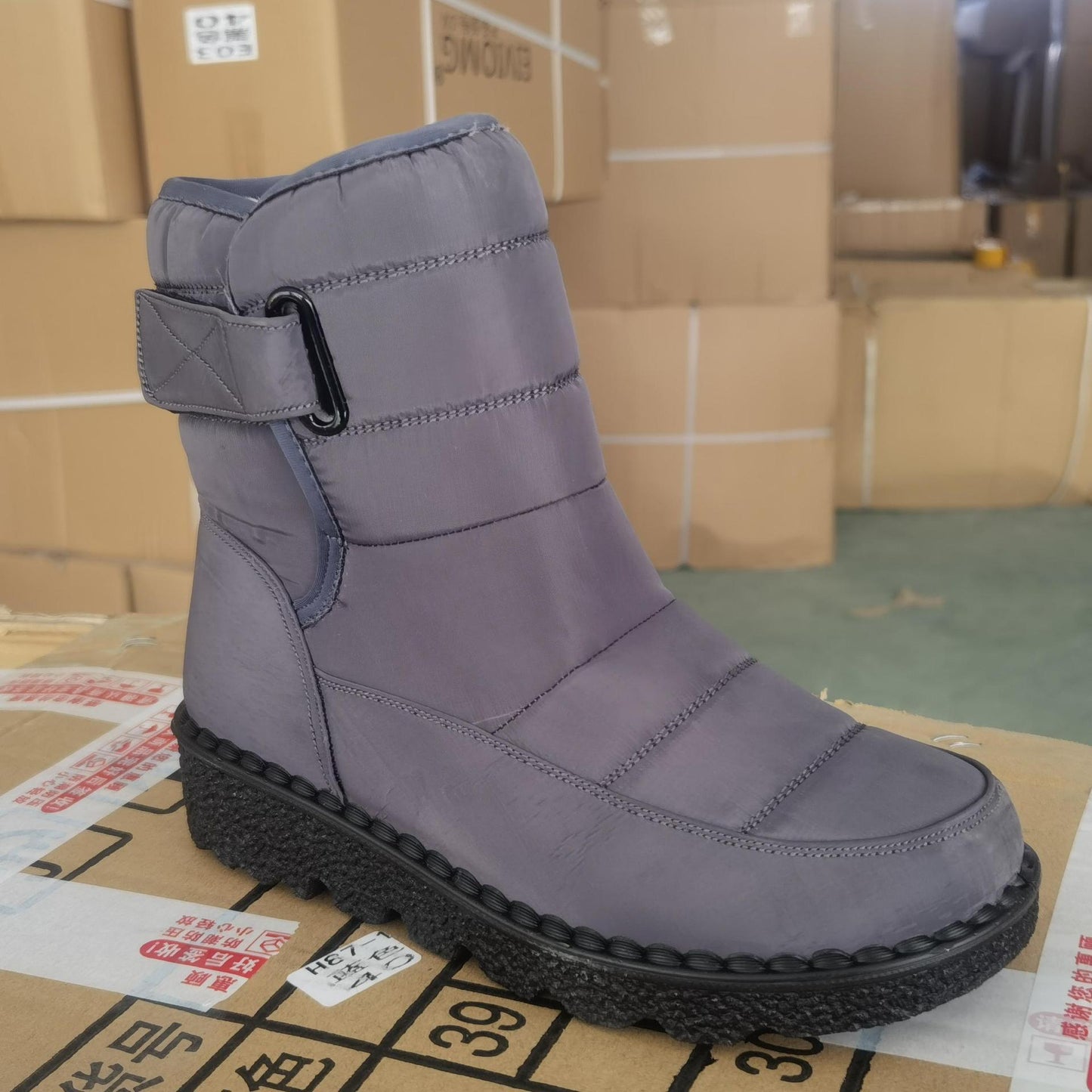 Velcro Waterproof Cotton Shoes Mid-tube Casual Women's Boots