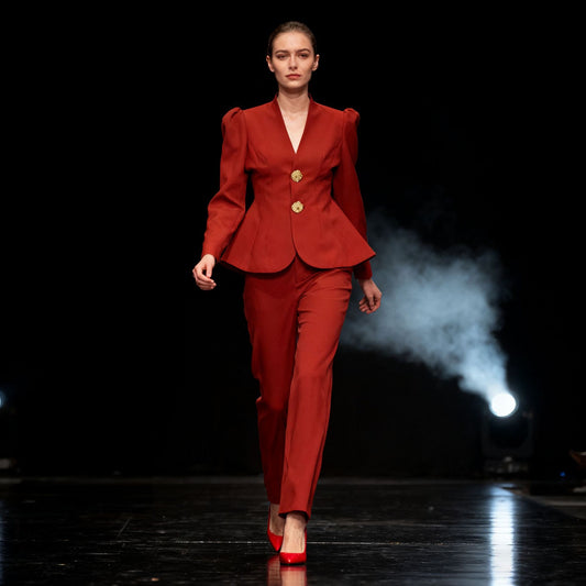 Retro Puff Sleeve Suit Two-Piece Set For Women