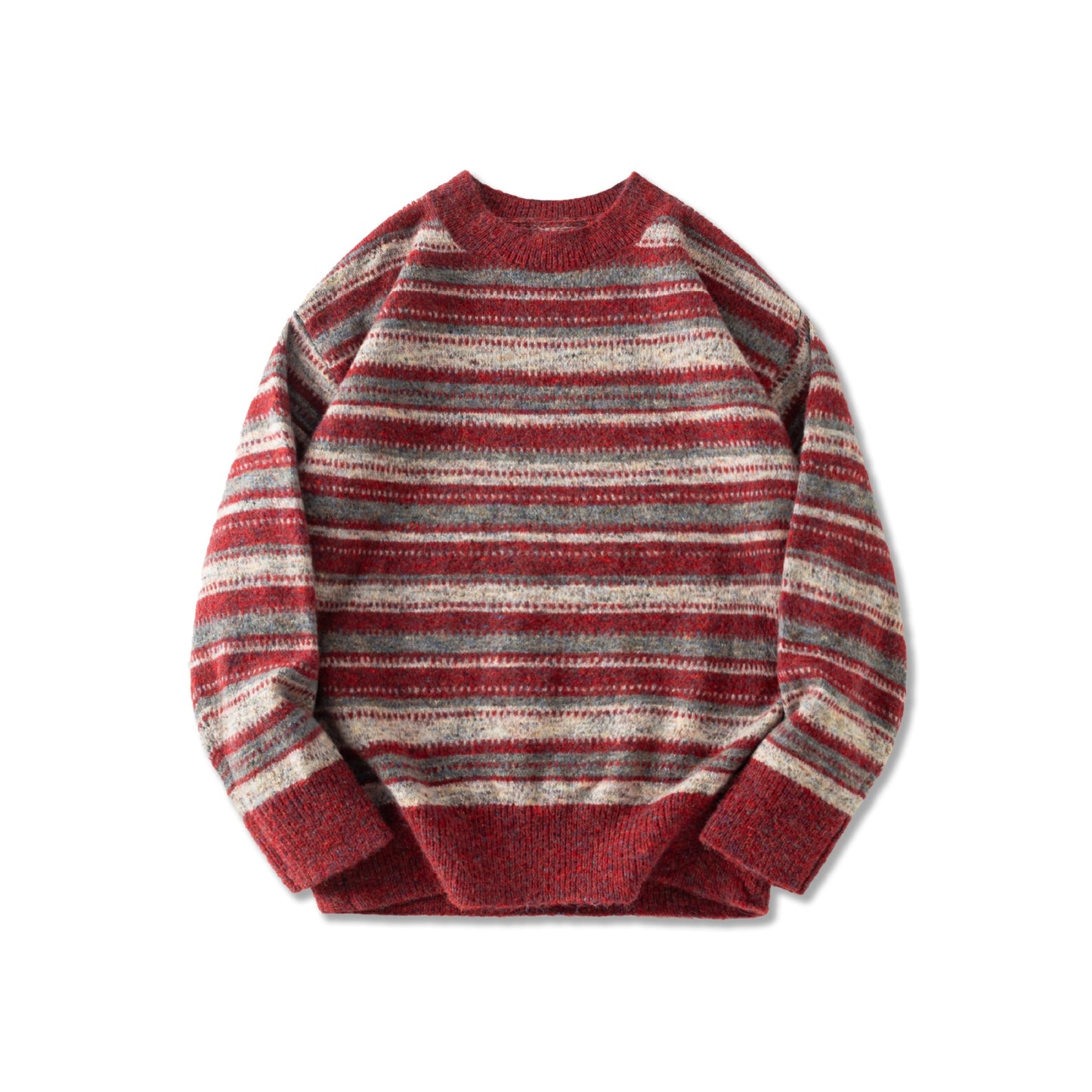 Herre Løstsiddende Retro Striktrøje Rund Hals Stribet Sweater