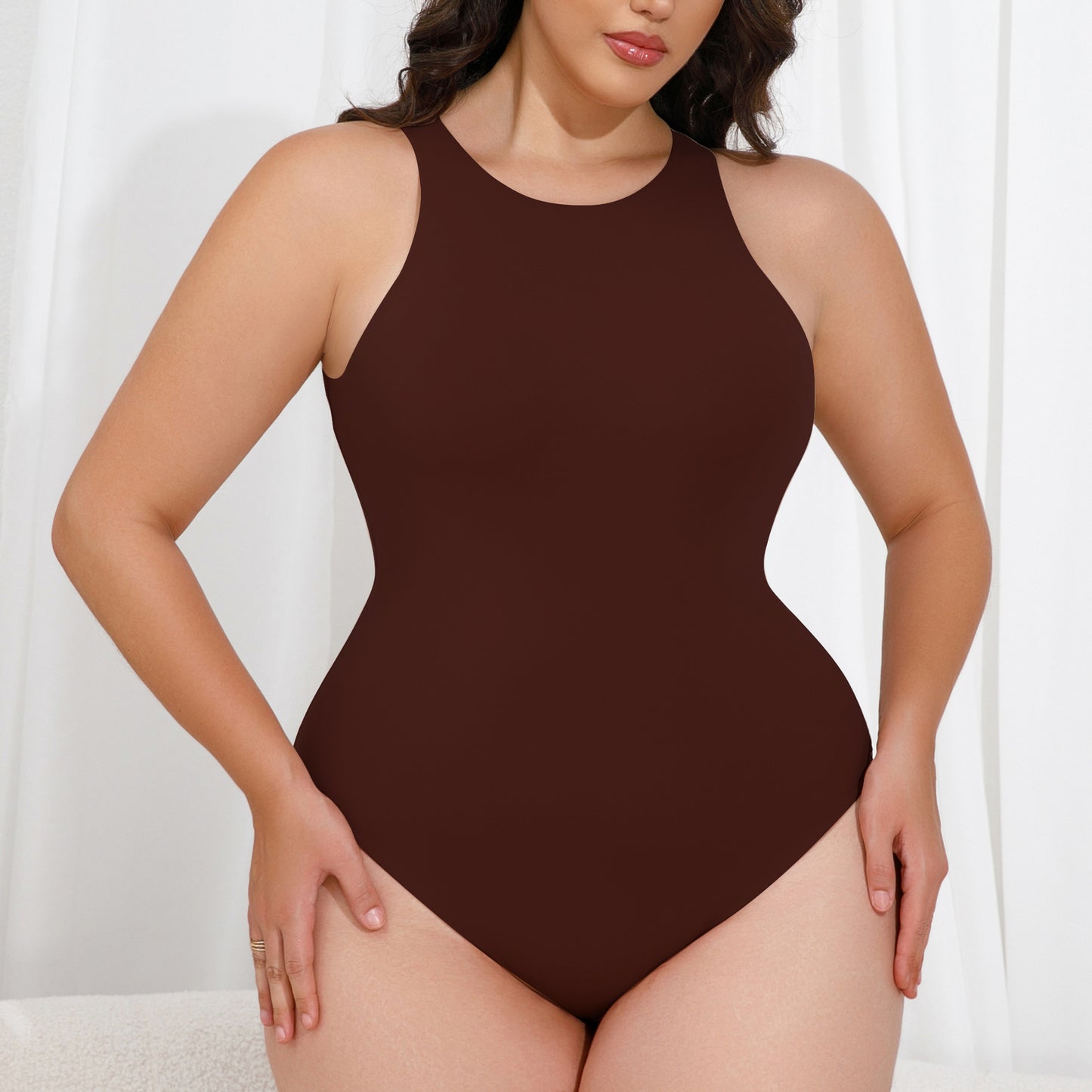 Sleeveless T-shaped Tight Soft Round Neck Jumpsuit Nude Feel Tights