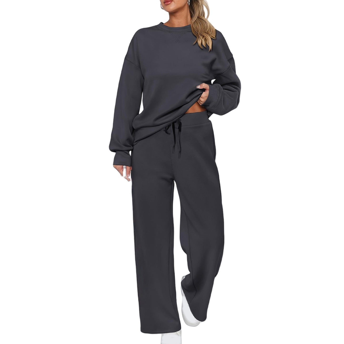 Long-sleeve Top And Casual Wide-leg Pocket Pants Sweatshirt Set
