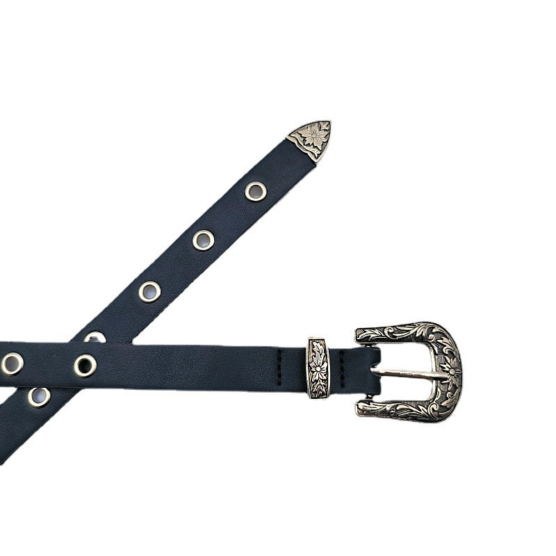 Perforation-free Silver Needle Button PU Decorative Belt