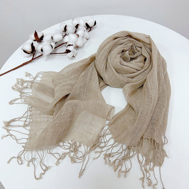 Cotton And Linen Scarf Women's Artistic Shawl Long Four Seasons Warm