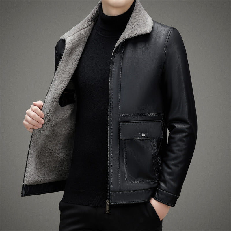 Men's Fashion Casual Polo Collar Fleece-lined Thickened Warm Coat