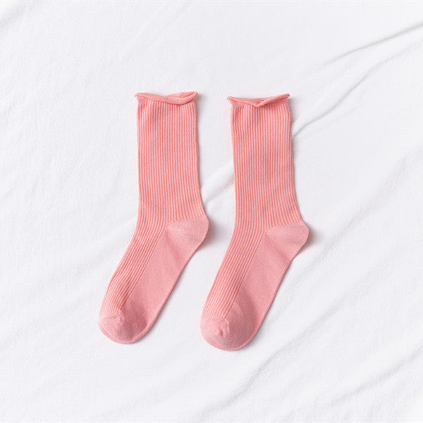 Women's Mid-tube Socks Thin Candy Color Rolled Edge Cotton
