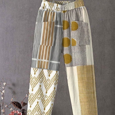 Ethnic-style Paisley Elastic Waist Loose Straight-leg Pants