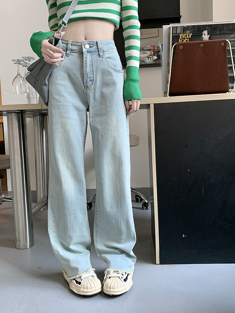 Light-colored Straight Pants With Slim Waist