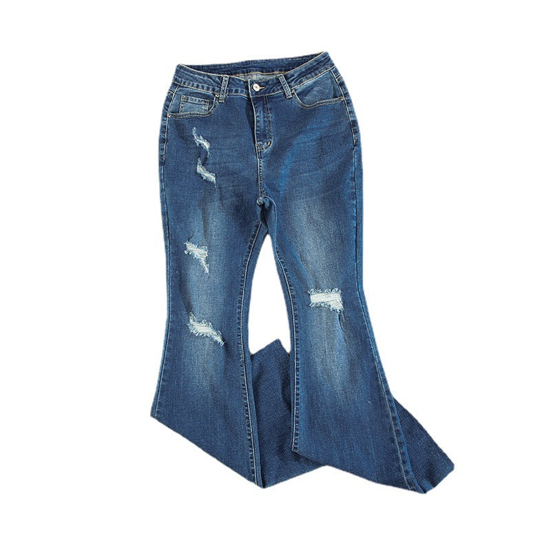 Dame Højtaljede Slim Jeans Vaskede Og Frayed Vide Ben Bukser