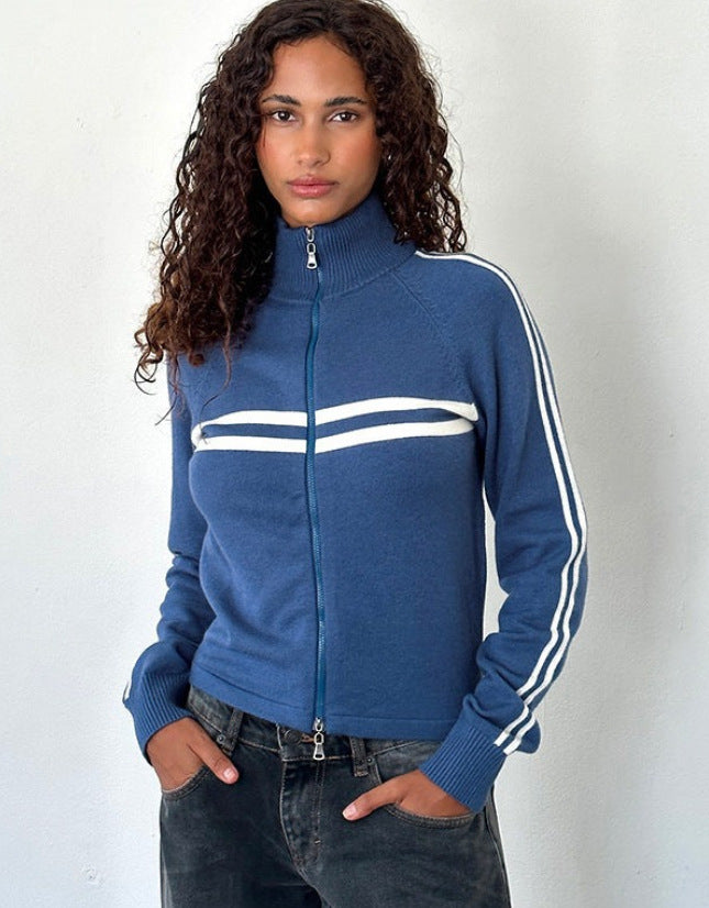 Striped Knitted Cardigan For Women Versatile Slimming Slim-fit Long Sleeve