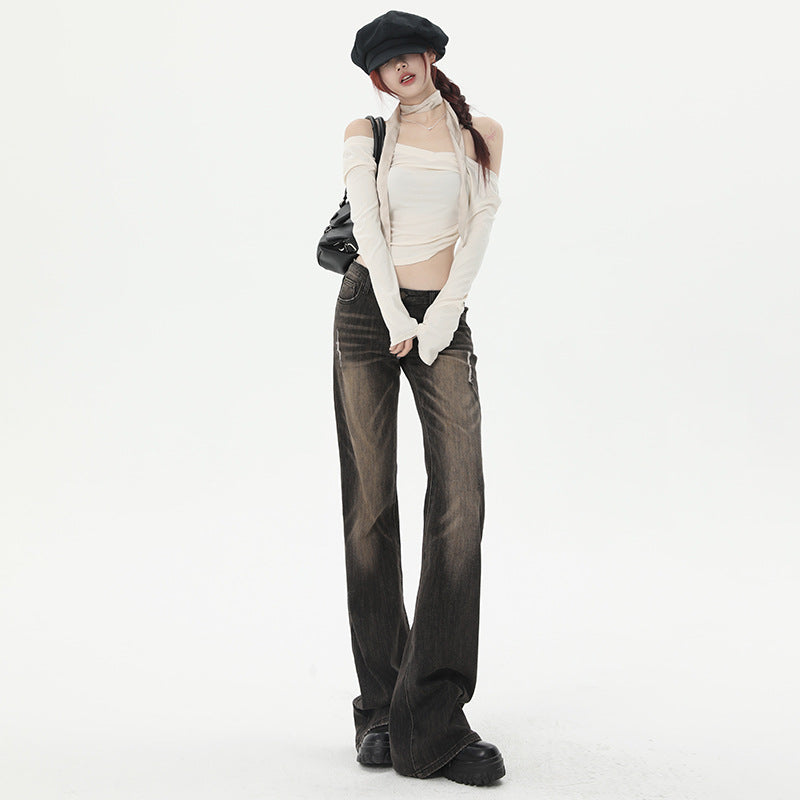 Fashionable Personalized Washed Flared Jeans For Women