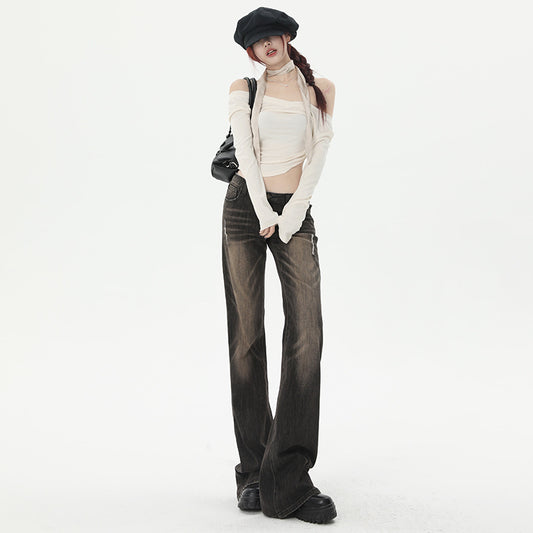 Fashionable Personalized Washed Flared Jeans For Women