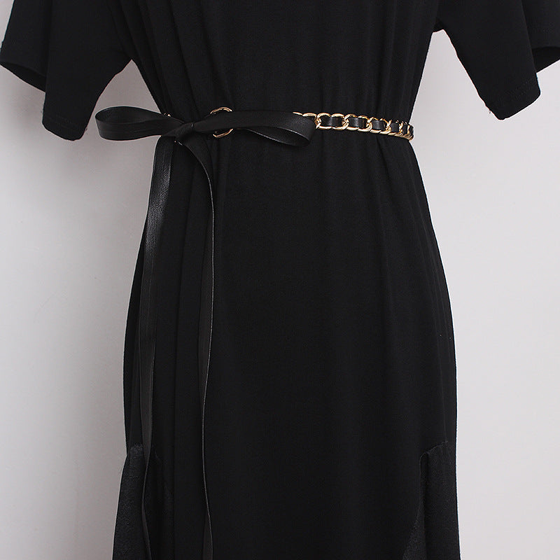 Fashion Pearl Tie Rope With Bow Knot Waist Chain