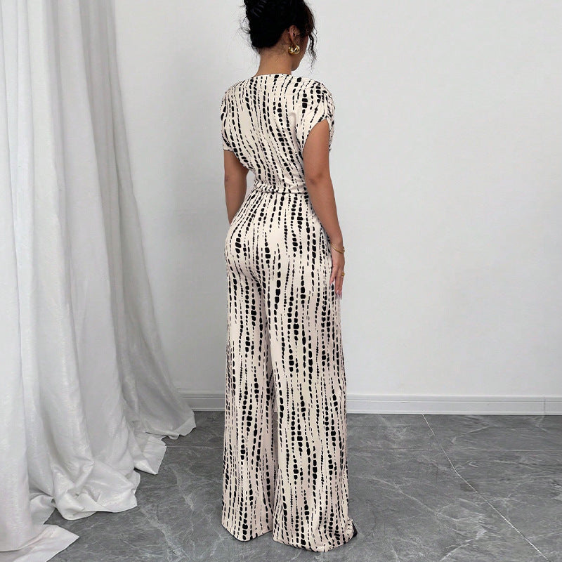 Vacation Style Slant Shoulder Strap Wide Leg Jumpsuit