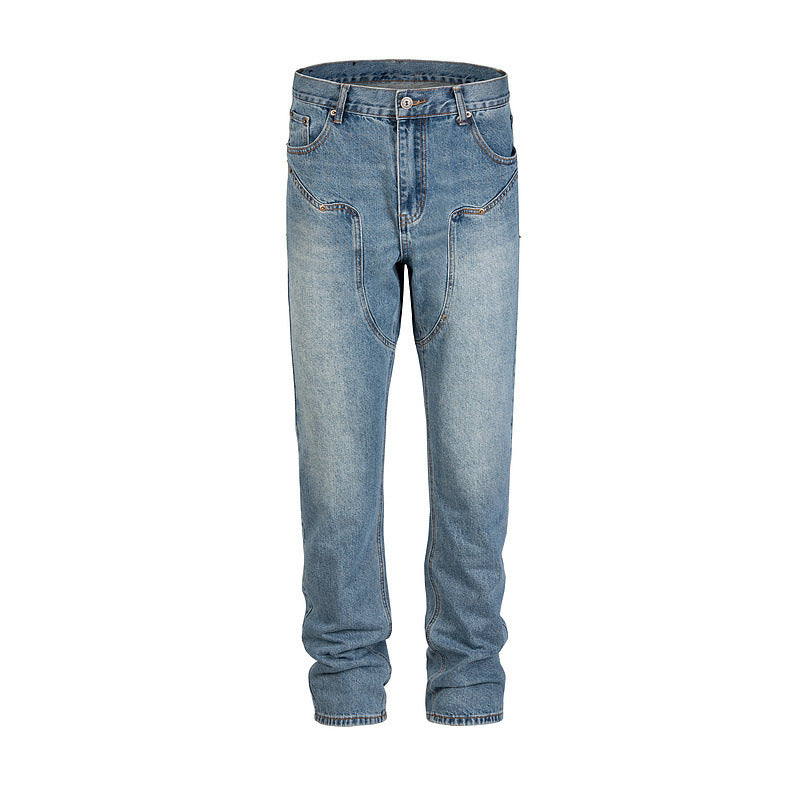 Make Straight Slim Jeans With Washed Old Blue Stitching