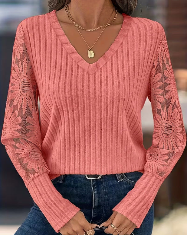 V-neck Pullover Loose-fitting Long Sleeves Sweater