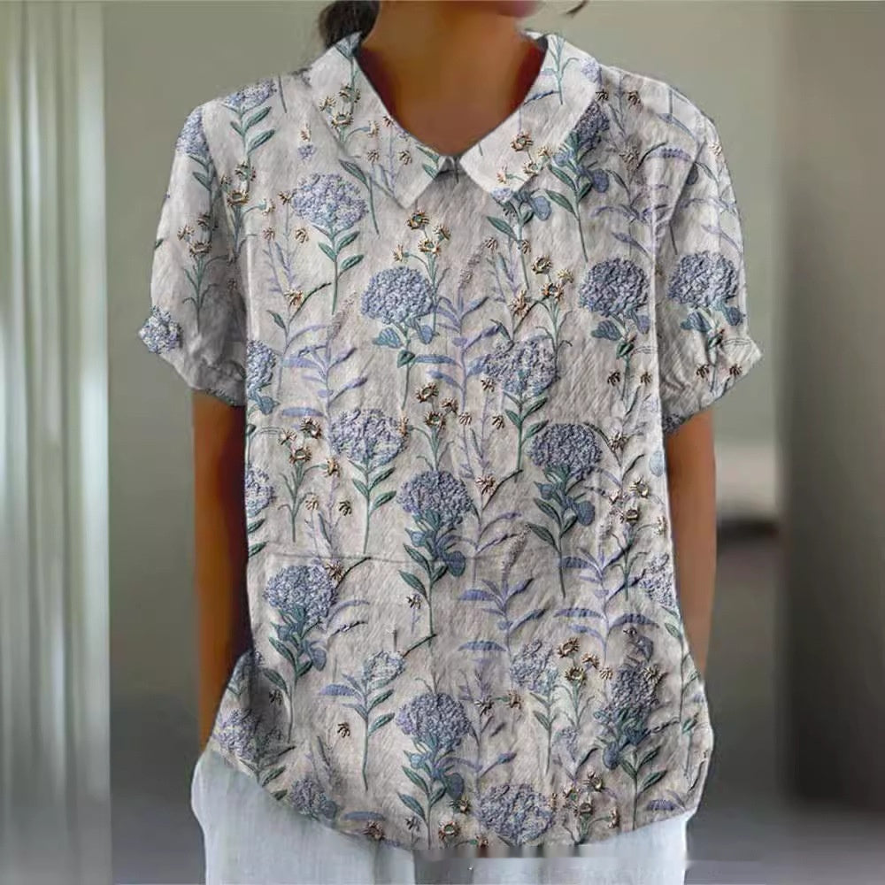 Summer Lapels Short Sleeve Elegant European And American Style Women Top