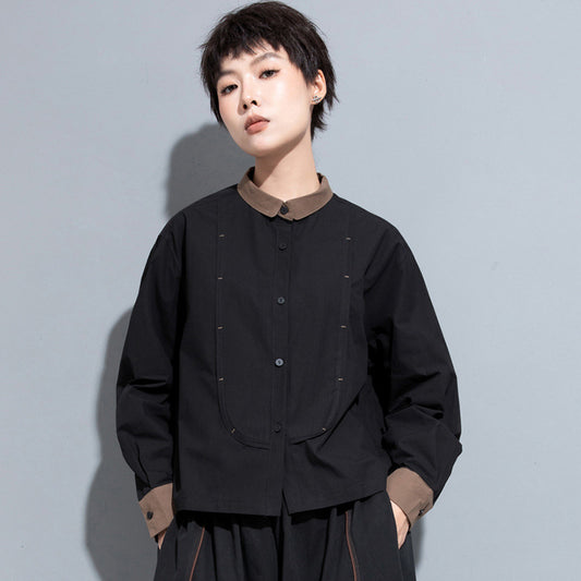 Cool Contrast Color Stitching Long-sleeved Shirt Women