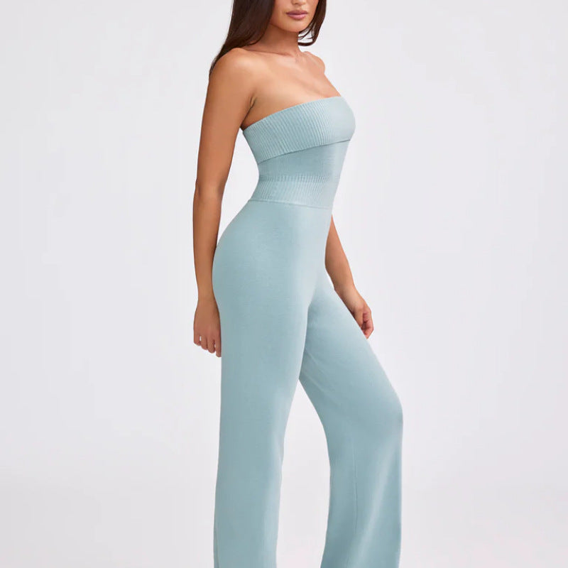 Rygløs Strikket Tube Top Jumpsuit til Kvinder