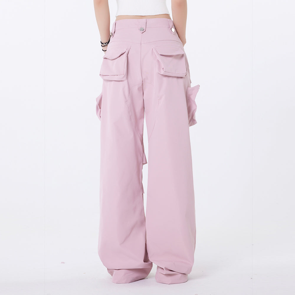 High Street Niche Pleated Three-dimensional Zipper Pocket Loose-fitting Wide-leg Trousers