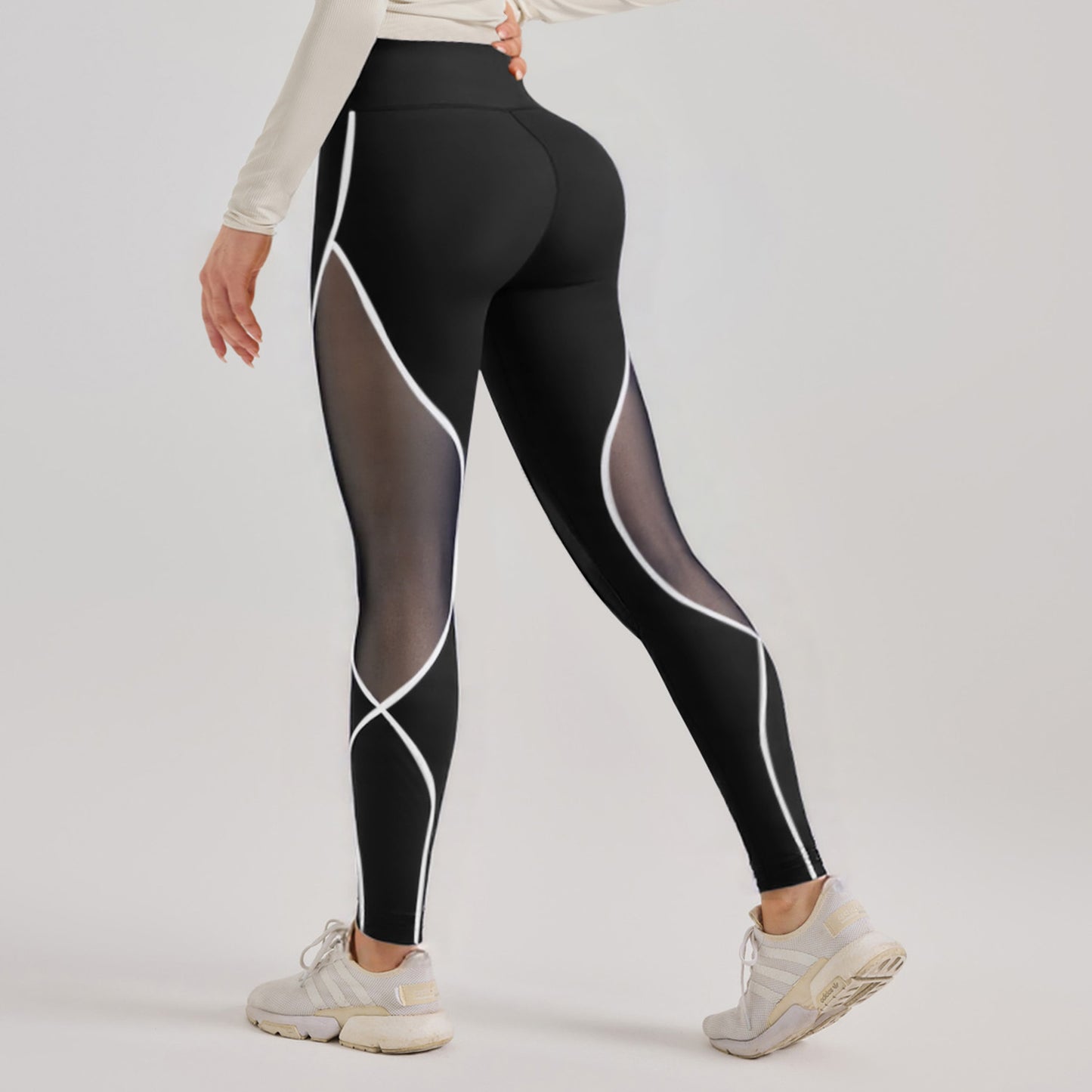 Damefarvetilpassede Mesh Yoga Leggings Med Høj Talje I Europæisk Og Amerikansk Stil