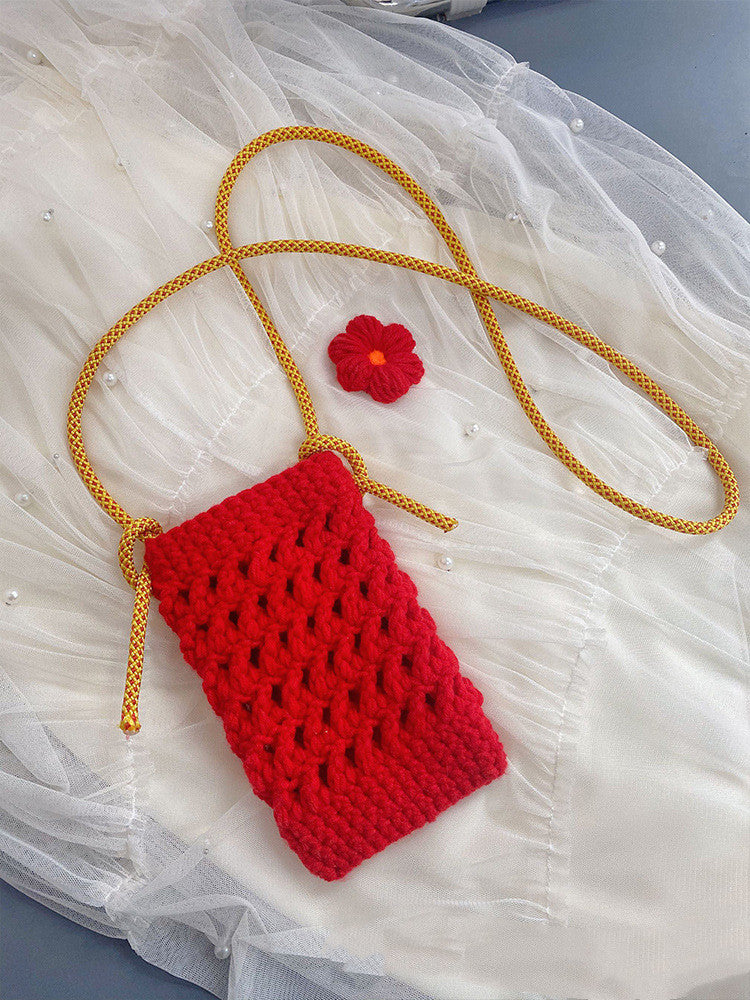 Knitted Woolen Crossbody Mobile Phone Bag Handmade