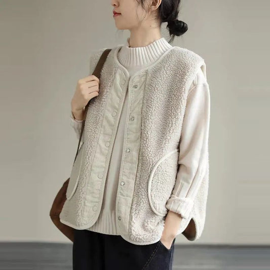 Oversized Loose Corduroy Lamb Wool Retro Warm Thick Vest