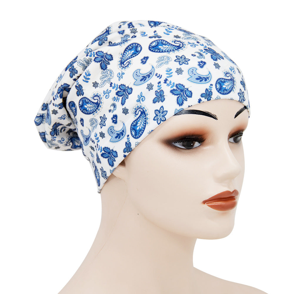 Elastic Cotton Printed Double-layer Lining Satin Nightcap