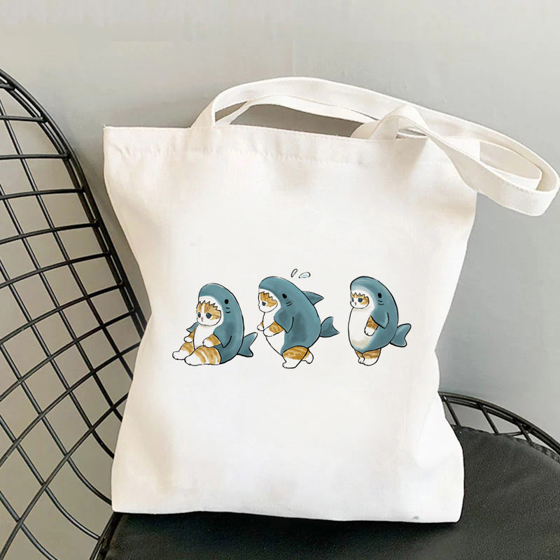 Cat Printed Canvas Bag Creative Individual Shoulder