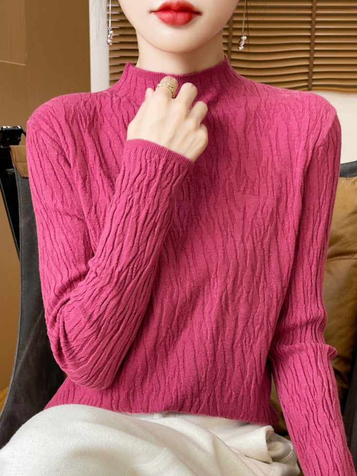 Knitted Jacquard Long-sleeved Sweater For Women As Base Layer
