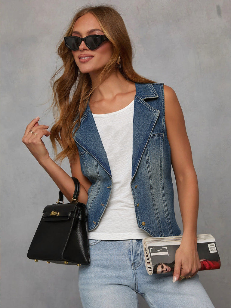Women's Denim Jacket Vest Top