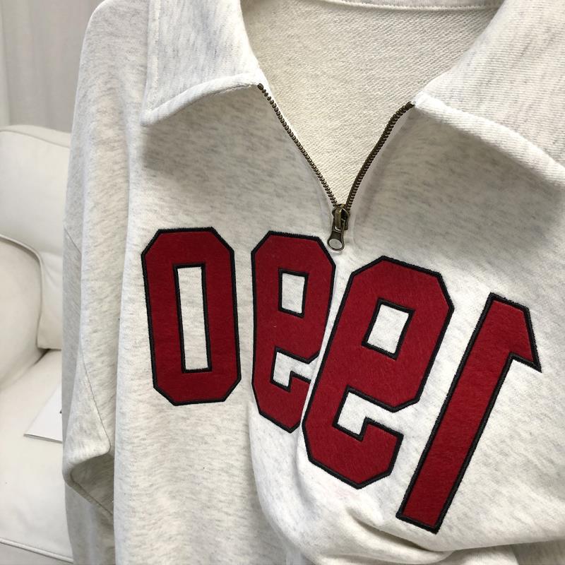 Dame sweatshirt med amerikansk retro-revers og halv lynlås