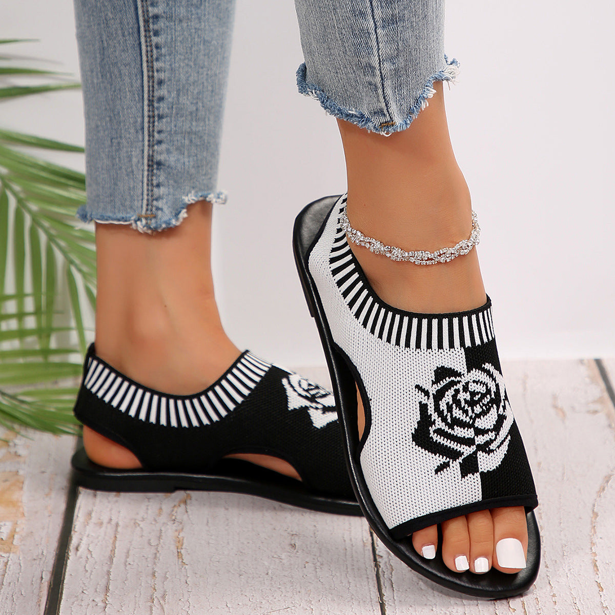 Flat Simplicity Casual Mesh Slip-on Peep Toe Plus Size Sandals