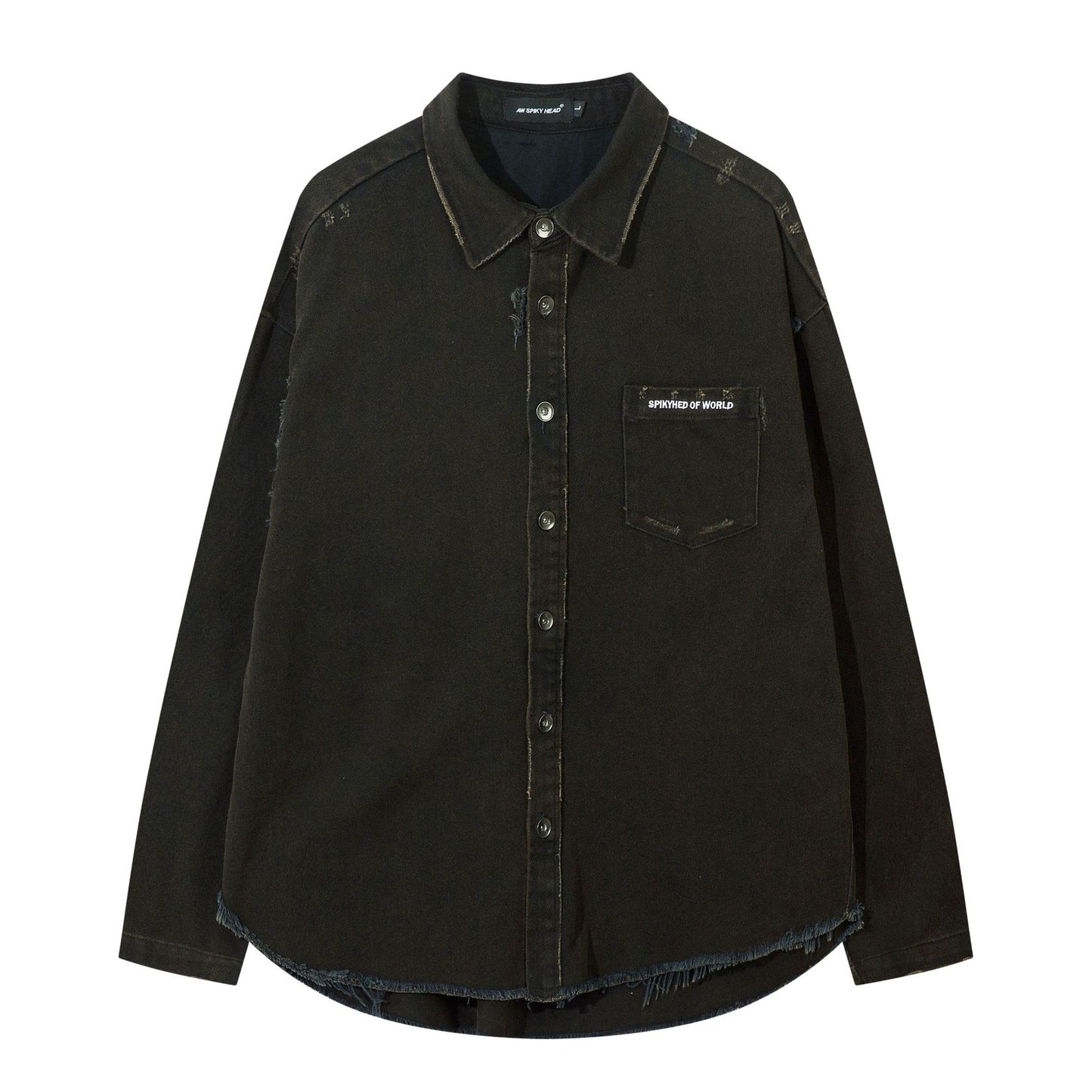 Men's Damaged Washed Denim Cross Printed Shirt