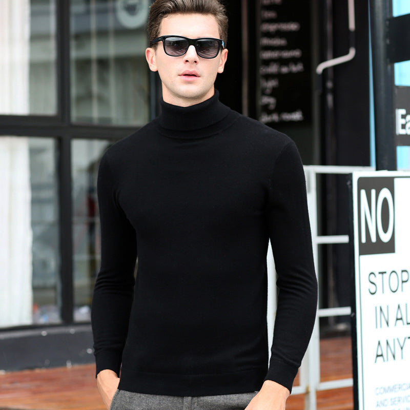 High Collar Wool Sweater Men High Collar Solid Color Base