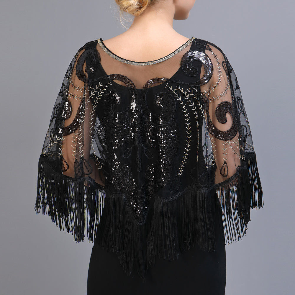 Loose Tassel Top Blouse Shawl Sequined Mesh Sequined Cloak See-through Small Outer Build