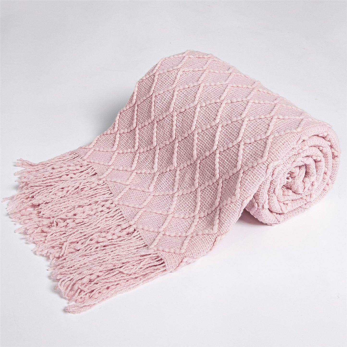 Nordic Pure Color Travel Nap Knitted Sofa Blanket Tassel