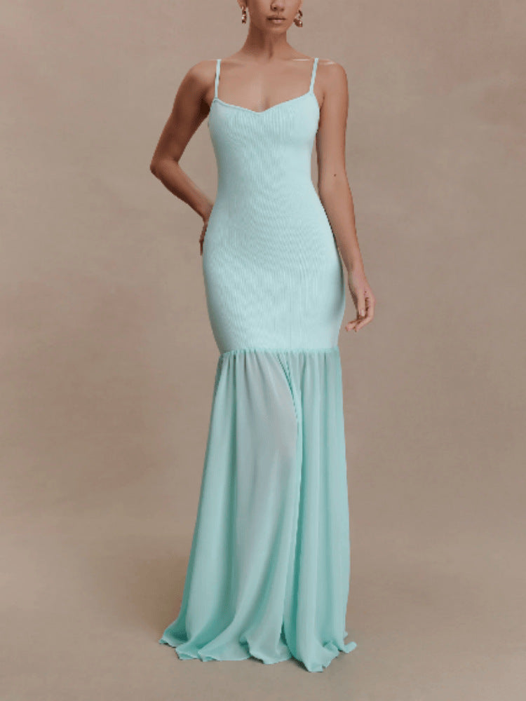 Womens Slim-Fit Stretchy Spliced Bodycon Slip Dress