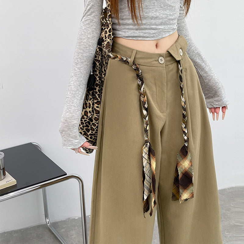 Womens High-waisted Drapey Straight-leg Loose-fit Wide-leg Pants