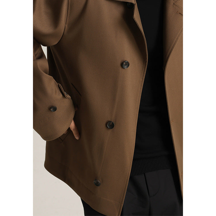 Twill Blended Partial Placket Turn-down Collar Coat Men