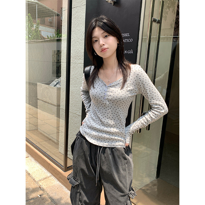 Women's Long-sleeved T-shirt Slim-fit V-neck Floral Bottoming Shirt