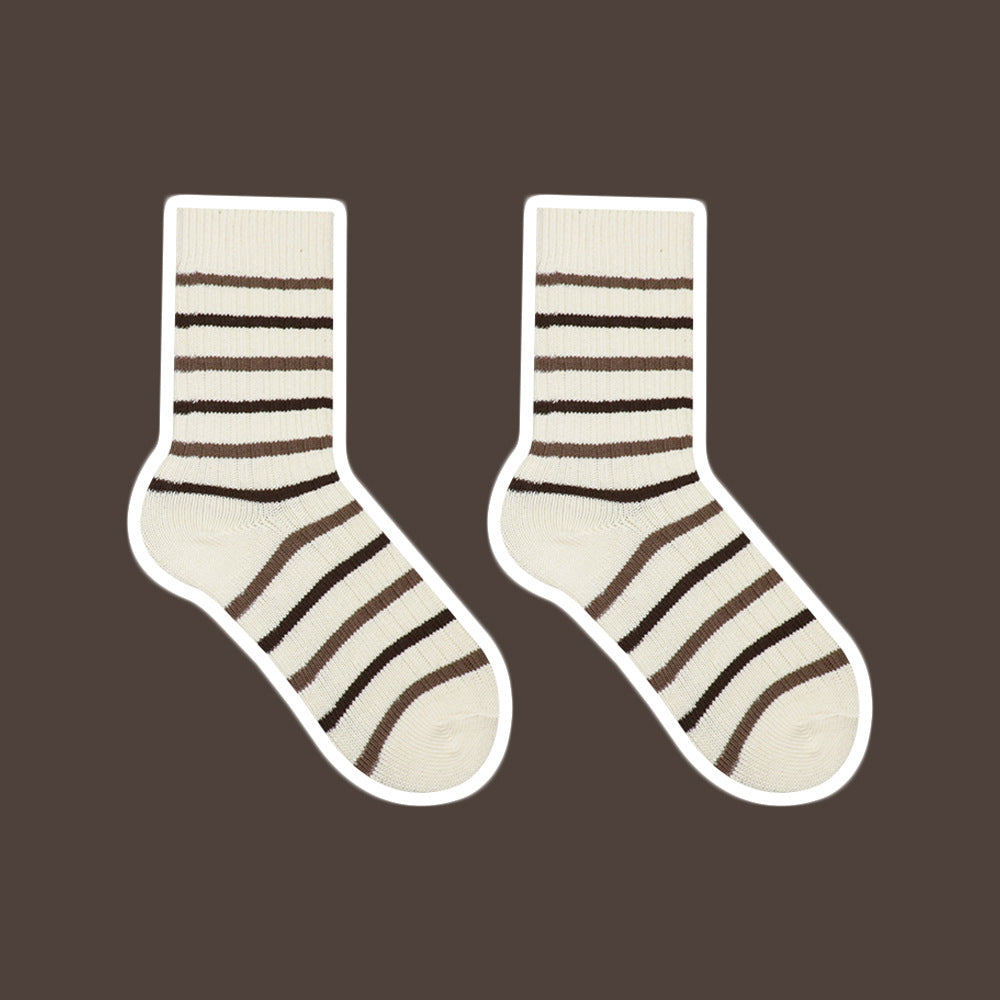 Women's Maillard Style Autumn And Winter Milk Tea Brown Series Striped Socks