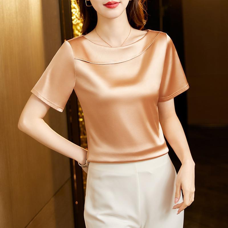 Acetate Satin T-shirt Women's Short Sleeve