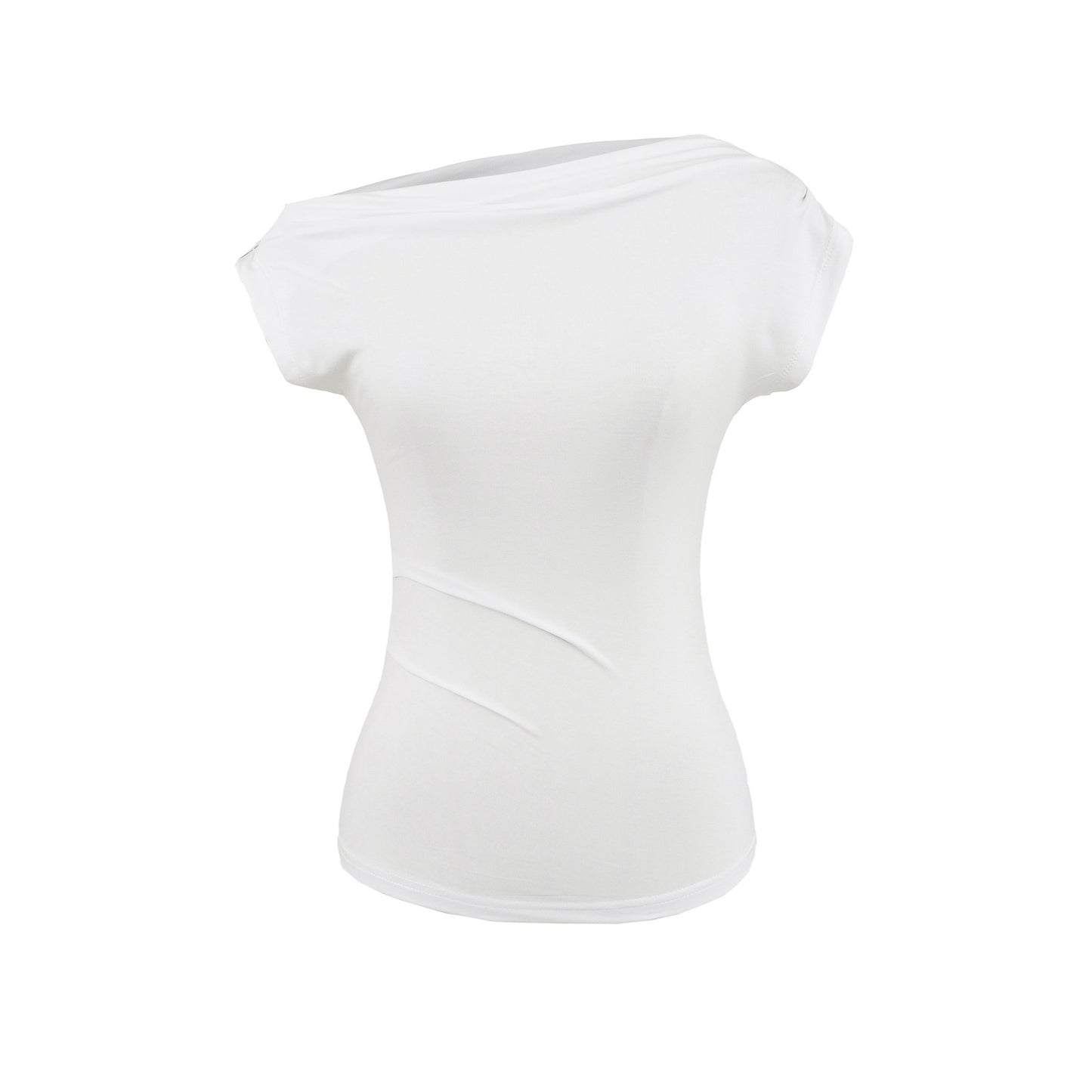 Summer New One-shoulder Cold-shoulder Pleated Slim-fit Short Sleeve