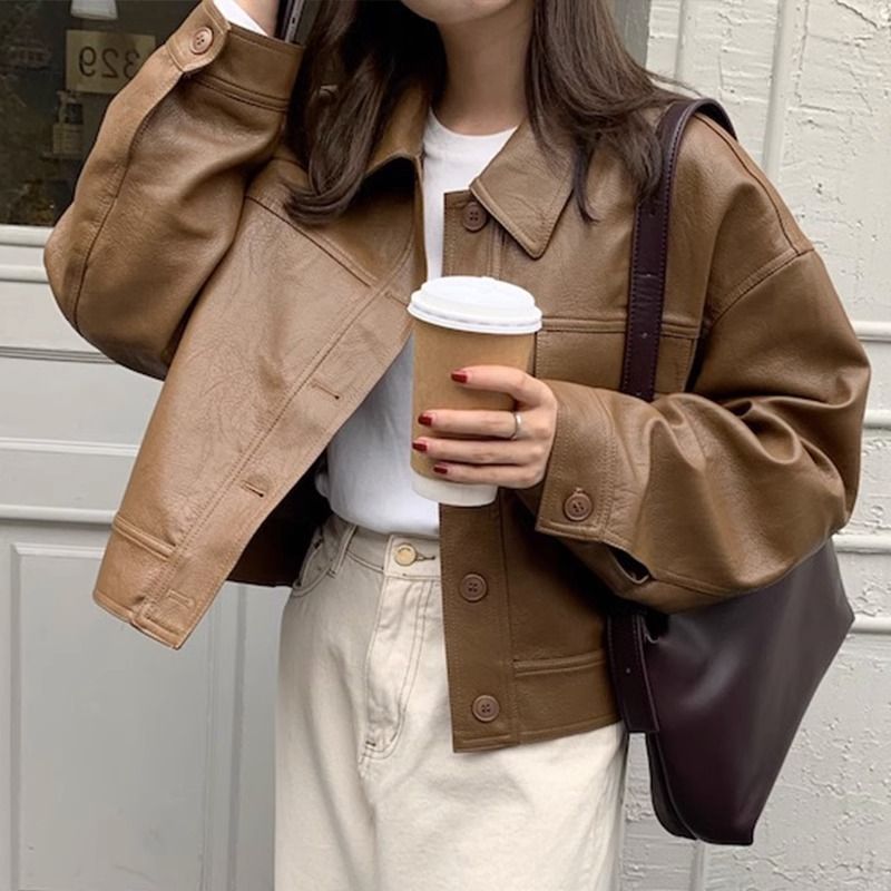 Brown Leather Coat Women's PU Leather