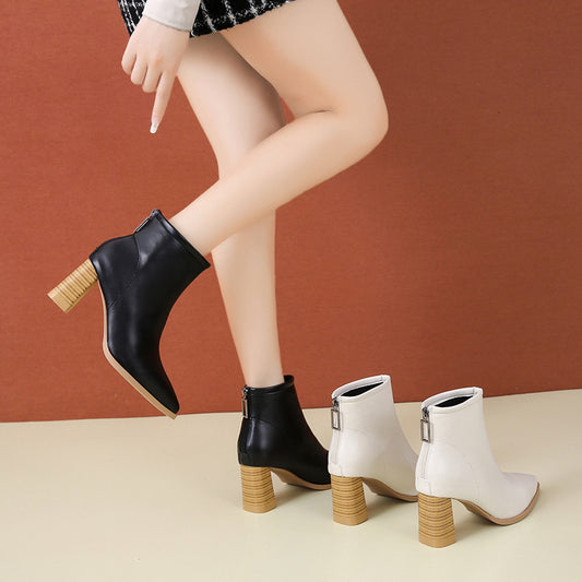 Pointed Toe Women's Chunky Heel Fashion Back Zip Martin Boots