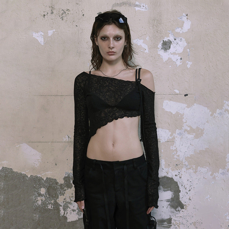 Sexet Off-shoulder Asymmetrisk Cropped Top til Kvinder