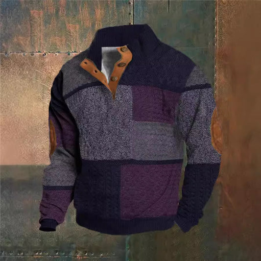 Efterårs- og vinterstriktrøje med print og spænde til mænd