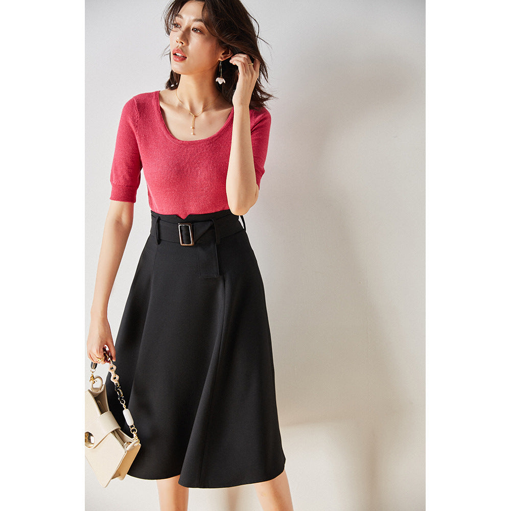 Roman Holiday Retro Temperament A- Line Umbrella Skirt Mid-length