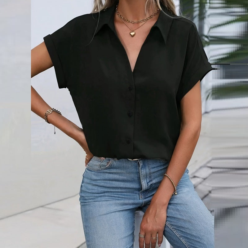 Solid Color Simple Short Sleeve Shirt